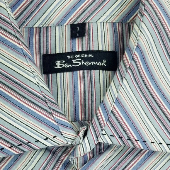 Ben Sherman Size 3/L Spread Collar Embroidered Logo Long Sleeve Striped Shirt - Picture 3 of 9